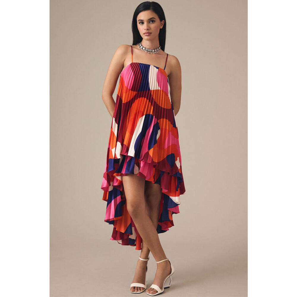 Anthropologie x Hutch - Sleeveless Abstract High-Low Pleated Dress, Size 1X
